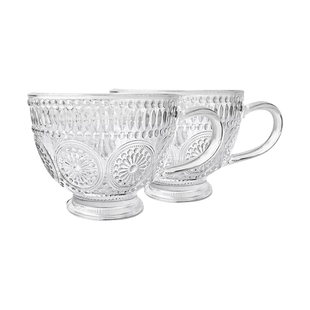 太阳花杯子复古浮雕玻璃杯高颜值牛奶杯早餐把杯精致无铅喝水冰川