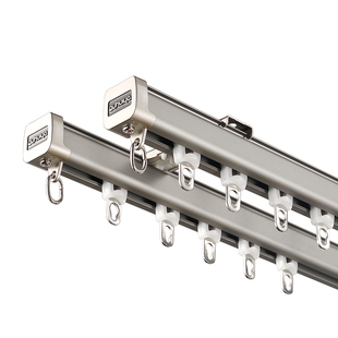 窗帘轨道滑轨直轨飘窗弯轨静音滑道滑轮铝合金窗帘杆单双导轨加厚