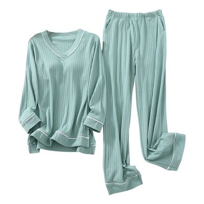 女纯棉带胸垫两件套睡衣