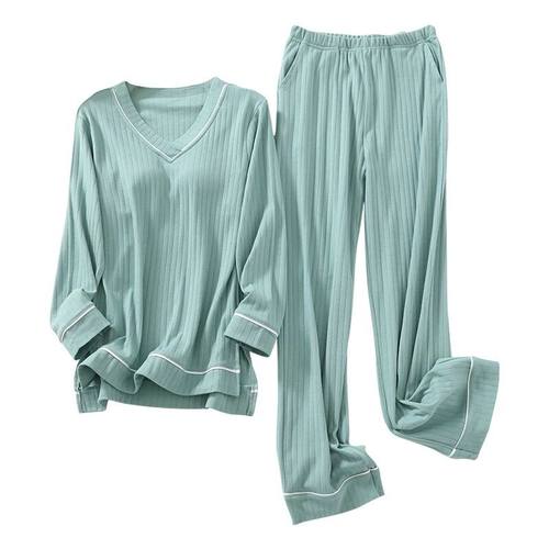 带胸垫纯棉睡衣女士春秋季长袖套头可外穿罩杯一体化家居服套装冬