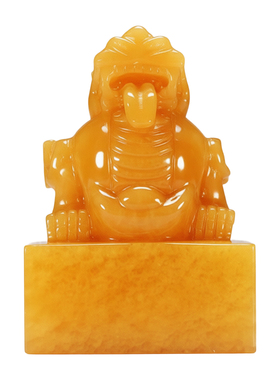 天然米黄玉貔貅玉玺招财镇宅摆件