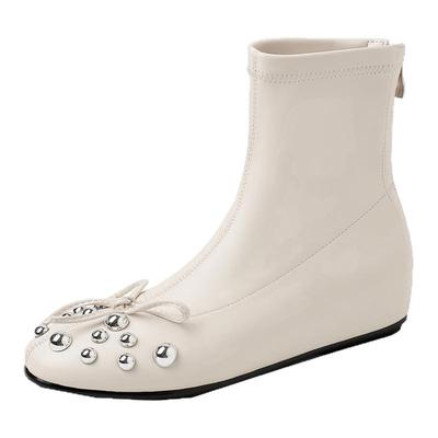 4cm小众铆钉水钻内增高时装靴女