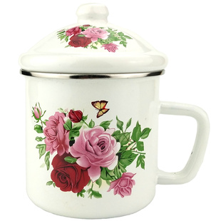 搪瓷杯怀旧经典带盖大容量珐琅瓷茶杯防摔口杯酒茶缸子定制杯子