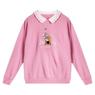 翻领卫衣女春秋薄款2026年新款秋冬爆款女装有领粉色上衣女士外套