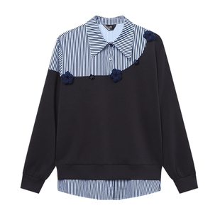 白鹿语高级感假两件拼接长袖卫衣春款设计感宽松显瘦设计感上衣