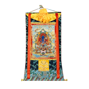 欧斯特八大法行黑努嘎矿物颜料唐卡双层装裱玄关装饰挂画