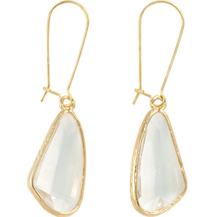 美产14K包金耳环大耳圈 三角切面水晶水滴简约长款女蚊香盘耳夹