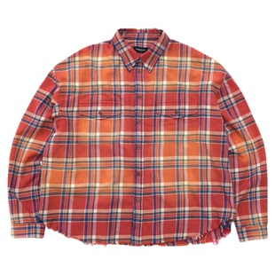 Far Archive 24fw 渐变褪色法兰绒格子衬衫外套毛边破坏廓形vibe