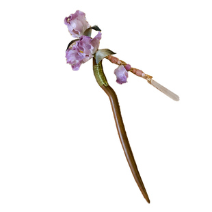 SORO苏绒【紫鸢绿檀】原创设计非遗绒花发簪小众国风紫色盘发配饰