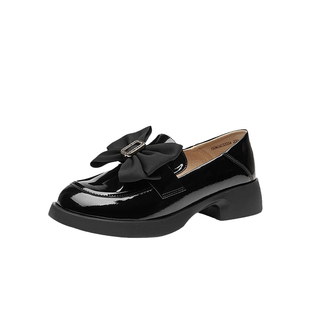 大东厚底乐福鞋女2026新款秋冬鞋子英伦风软底小皮鞋黑色漆皮单鞋