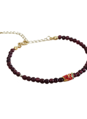 天然石榴石保色沙金富贵鱼手链女红色手串串珠手环本命年高级感