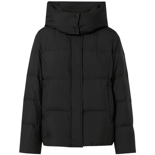 CADIDL卡迪黛尔黑色短款连帽鹅绒羽绒服女25冬季新款加厚保暖外套