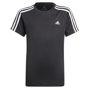 儿童速干三条纹舒适圆领休闲短袖T恤夏季adidas阿迪达斯轻运动