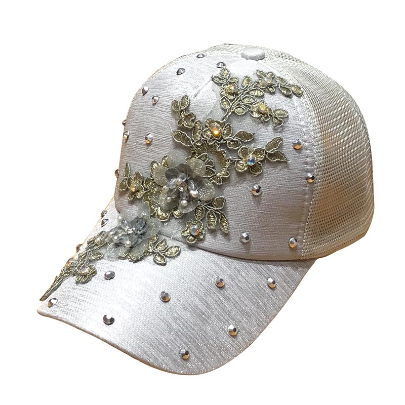 夏天透气镶钻花朵防嗮遮阳帽子