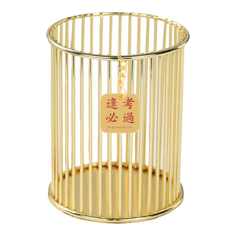 励志文字时尚圆形网格金属多功能笔筒可爱中式简约网红ins创意桌面文具用品办公收纳盒学生书桌笔筒故宫文创