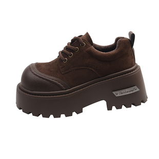 法式增高厚底单鞋女秋冬季加绒2025新款勃肯鞋大头系带英伦小皮鞋