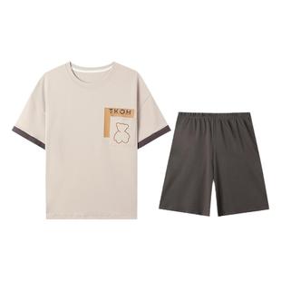 睡衣男士夏季短袖短裤休闲套装夏天男生青少年卡通大码宽松家居服
