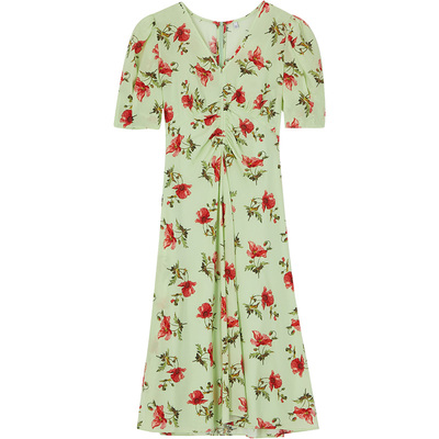 朱珠同款真丝法式印花V领连衣裙