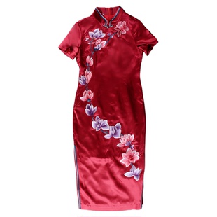 （捡漏M-3XL）素罗Y2025夏季桑蚕丝重工刺绣挂里真丝旗袍酒红尾货