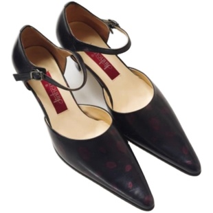 古着vingate女鞋尖头牛皮矮跟复古港风七十年代玛丽珍绑带网红款