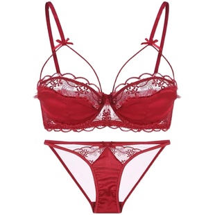 维多利亚多培尔有钢圈超薄内衣女聚拢大胸显小性感本命年红色文胸