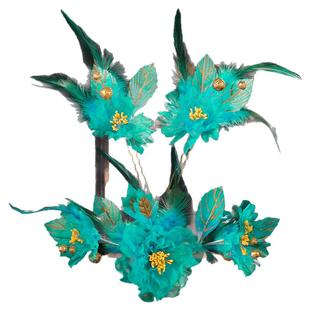 古风孔雀美子发饰发钗组合软簪汉服配饰绢纱烫花汉服古风发饰套装