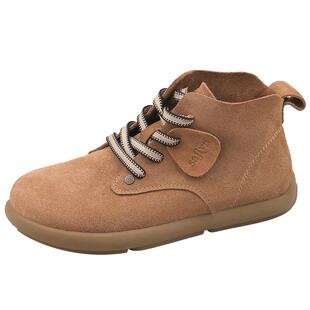 Safiya索菲娅美拉德复古英伦百搭休闲勃肯系带平底真皮小短靴女款