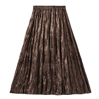 Amii【复古摩登】2025秋复古摩登立体不规则压褶半身裙百褶裙子