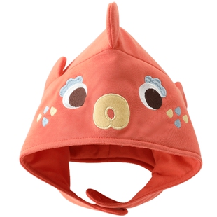 宝宝帽子男女童中国风红色新年帽春秋季儿童鱼头帽新生婴幼儿帽