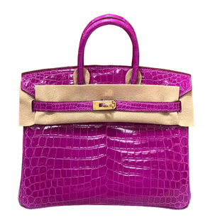 天方夜谭紫纯手工手提包铂金包25cm进口尼罗鳄鱼皮高端定制女包