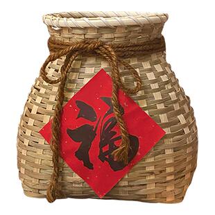 新年竹编小竹筐环创背篓装饰编织竹篓篮子幼儿园拍照道具周岁摆件