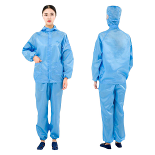 无尘服分体连帽上衣短款男女工作衣防尘静电服蓝灰养殖全身洁净服