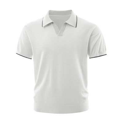 美式海鸥领短袖针织T恤男夏