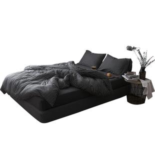 黑色床品纯棉天竺棉床笠被套四件套全棉男床单被罩秋冬床上三件套