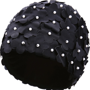 BE范德安花瓣泳帽女士布料长发不勒头护耳防晒游泳帽加大游泳装备