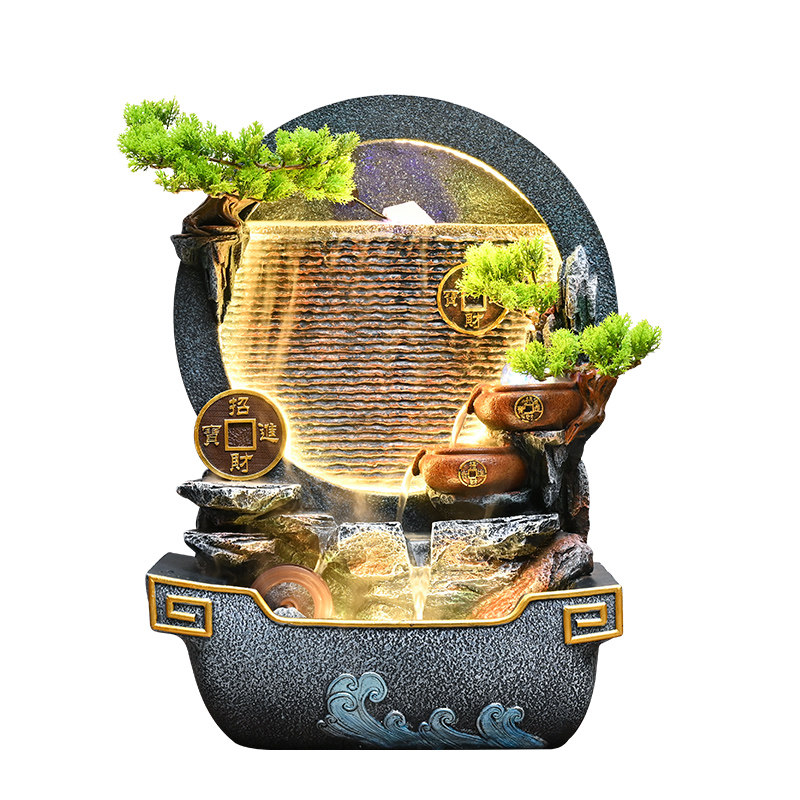 桌面小型水幕墙招财风水轮摆件