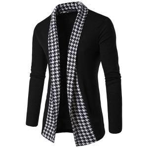 Men's Houndstooth Jacket青春扣开衩流行深灰色旅游新款开衫时尚
