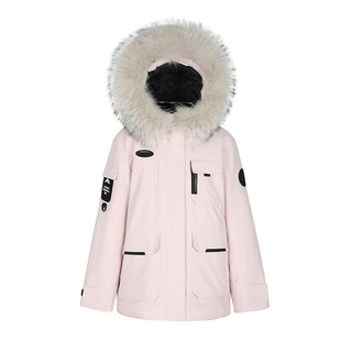 蕉小青芭比粉色羽绒服女2025冬新款户外极寒加厚大毛领工装派克服