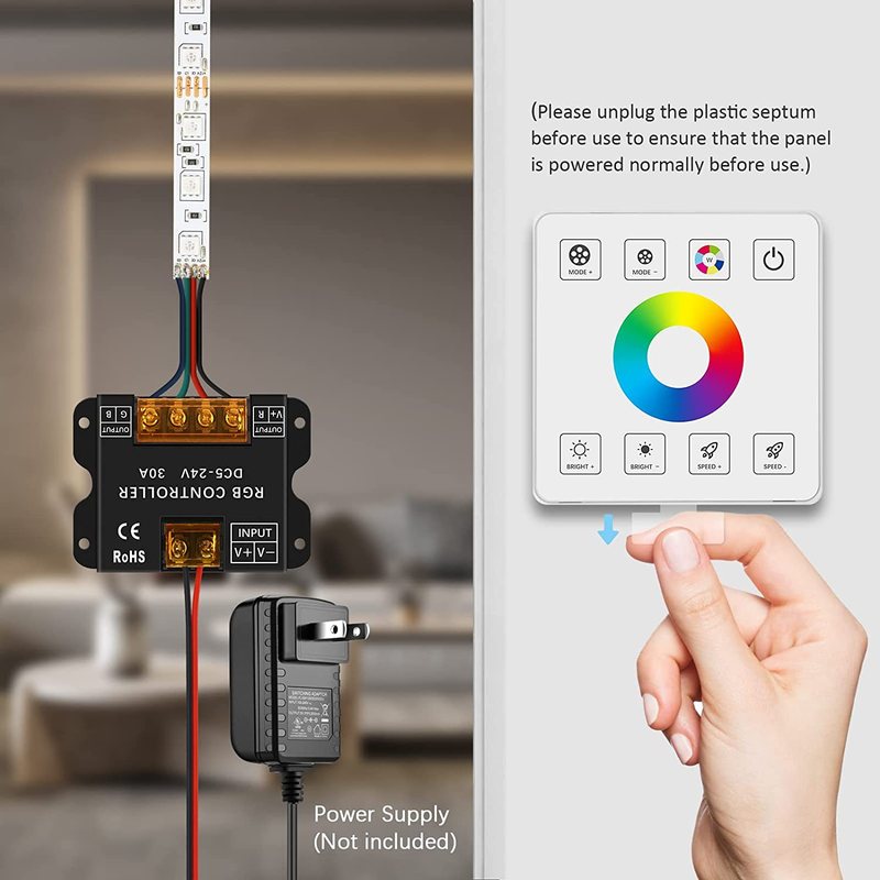 led灯带RF触摸面板30A大功率免布线单色双色七彩RGB控制器12V-24V