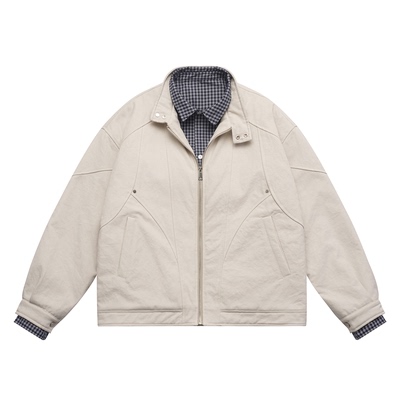 冬季复古格子拼接假两件棉衣