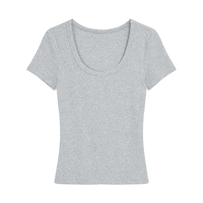 pusumede短袖韩系U领正肩T恤女