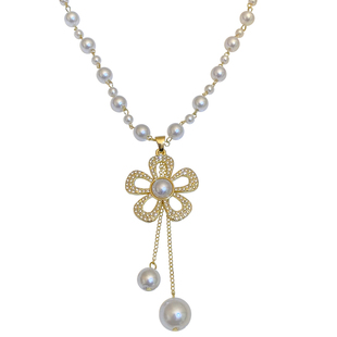 小香风珍珠花朵毛衣链高档大气长款项链2025新款高级感吊坠链子女