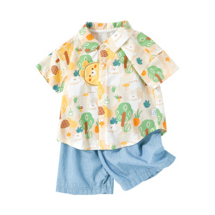 两件套男童衬衫夏装套装2025新款儿童休闲男宝宝夏季帅气短袖衬衣