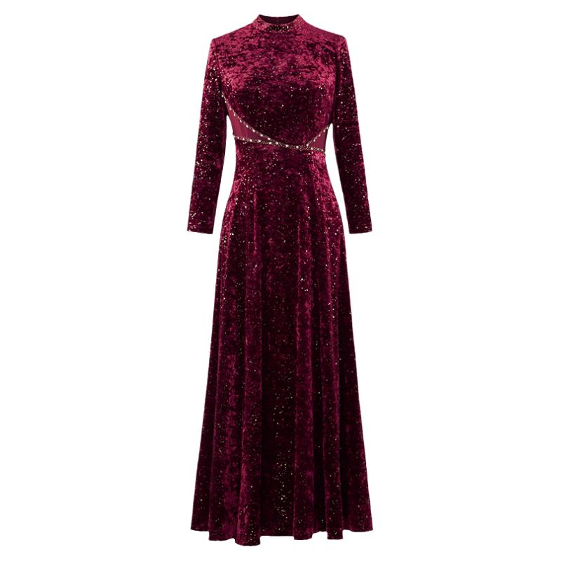 名兰世家婚礼妈妈礼服喜婆婆婚宴装长款女丝绒连衣裙原创平时可穿