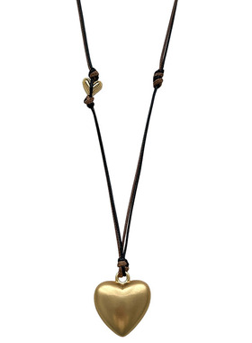 小众设计金属爱心吊坠项链女长款双色皮绳高级感毛衣链配饰装饰