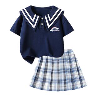 拉夏贝尔女童套装夏款儿童多巴胺两件套2025新款大童学院风jk裙子