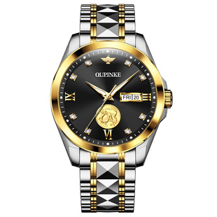 瑞士欧品客品牌真金浮雕金表男款手表男士纯机械正品高档进口腕表