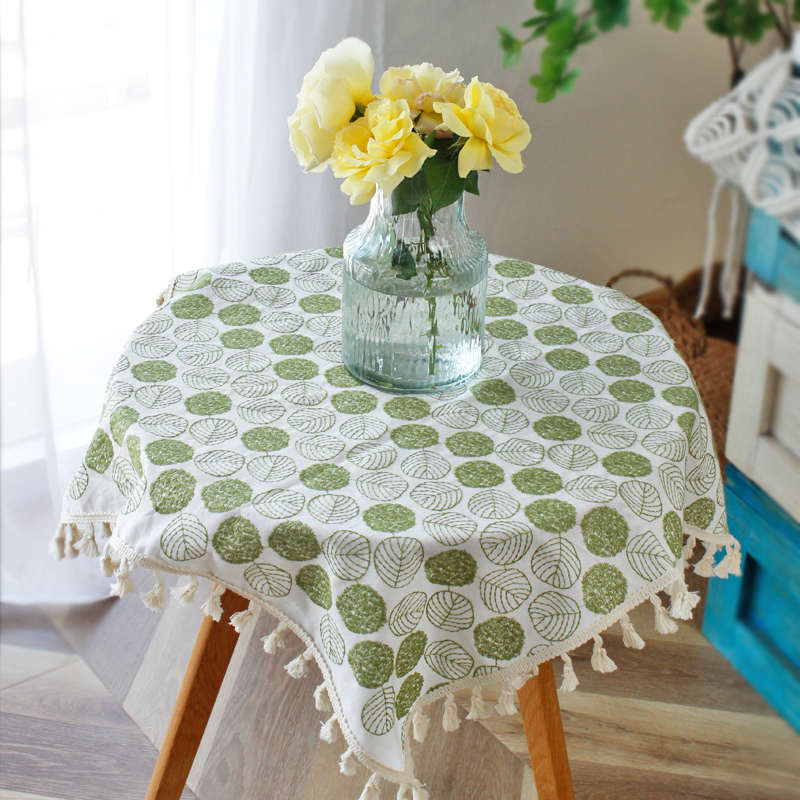刺绣小清新桌布日式茶几布ins风苎麻树叶长方形台布书桌盖巾布艺