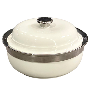 简约ins风高级感汤碗大容量家用带盖陶瓷碗白色电镀银高颜值餐具