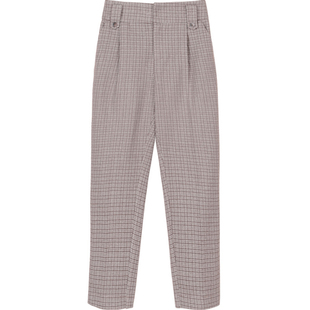 毛呢格子裤女西装裤子秋冬季新款复古英伦风高腰烟管休闲裤萝卜裤